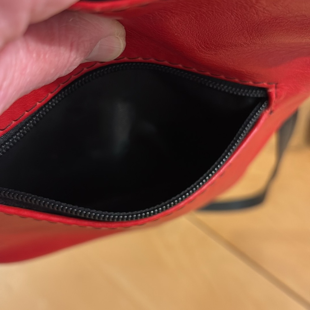 Red Leather Crossbody Bag with Black Trim - Picture 6 of 9